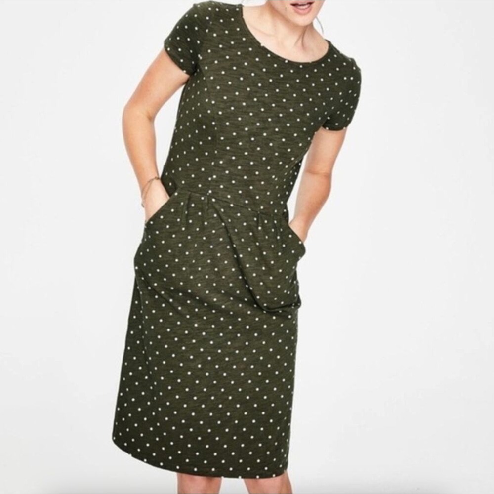 Polka Dot Short Sleeve Olive Green Midi Dress
